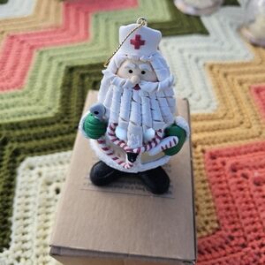Vintage Hand-Made Polymer Clay Santa Claus NURSE Ornament Christmas Holiday 1998